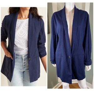 Old Navy Blue Women's Linen Blend Blazer Jacket XXL Volup Plus Size